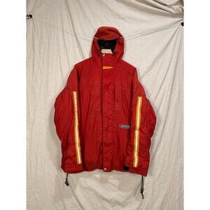 Spyder Vintage Mens Red Insulated Ski Jacket Striped Hooded Size Measured #2159